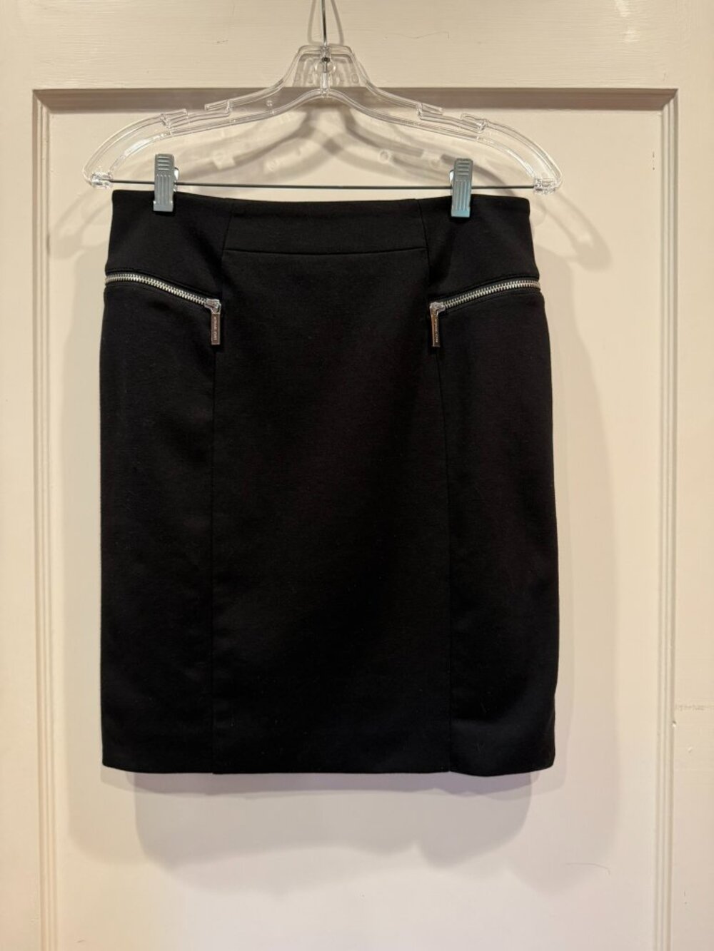 Michael Kors Black Stretch Pencil Skirt with Silver Zippers Size 8